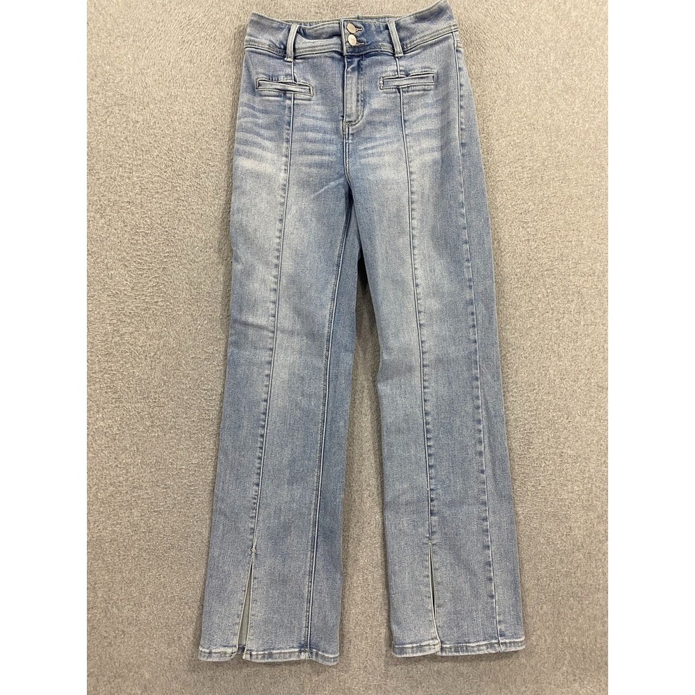 Risen Jeans Juniors‎ 9/29 Blue High Rise Bootcut Stretch Denim Split Hem Pintuck